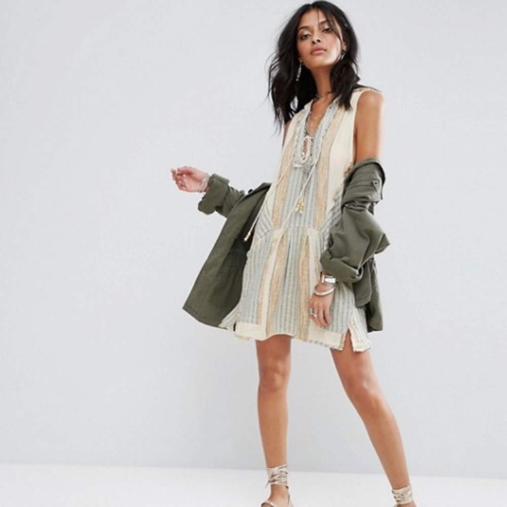 $108 Free People ALL RIGHT NOW Mini Sleeveless Hooded BOHO Dress Sz S XS - Picture 5 of 12